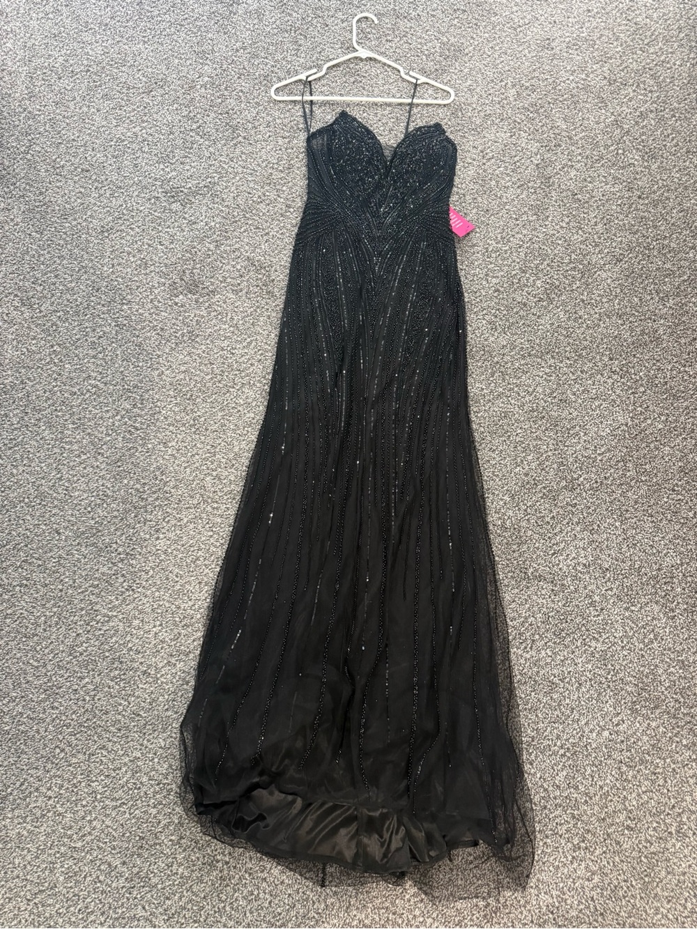 Gianni Bini Black Beaded Spaghetti-Strap Prom Gown